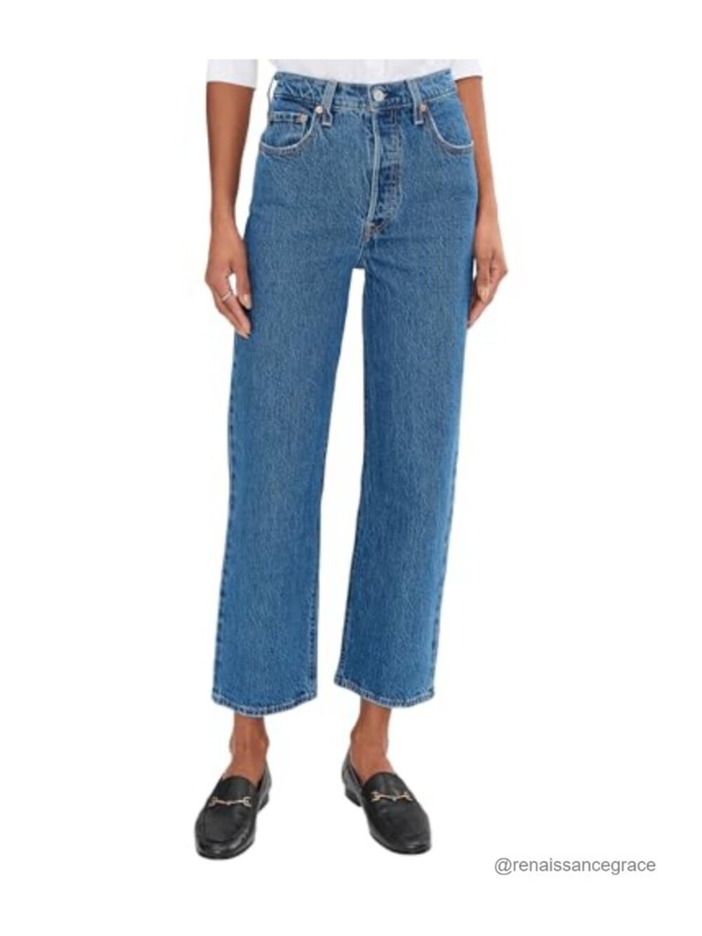 High Rise Straight Ankle Jeans Cropped Stretch Denim